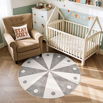 5ft Round Rug Washable Colorful Theme Non Slip Soft Carpet Bedroom Playroom Living Room