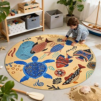 5ft Round Rug Washable Colorful Theme Non Slip Soft Carpet Bedroom Playroom Living Room