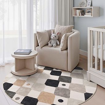 5ft Round Rug Washable Colorful Theme Non Slip Soft Carpet Bedroom Playroom Living Room