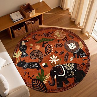 5ft Round Rug Washable Colorful Theme Non Slip Soft Carpet Bedroom Playroom Living Room
