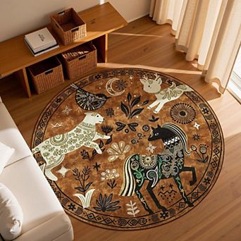 5ft Round Rug Washable Colorful Theme Non Slip Soft Carpet Bedroom Playroom Living Room