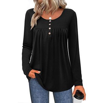 Zeagoo Women's Leopard Print Long Sleeve Loose Tunic Tops, Pleated Casual Blouses for Leggings