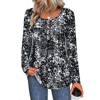 Zeagoo Women's Leopard Print Long Sleeve Loose Tunic Tops, Pleated Casual Blouses for Leggings