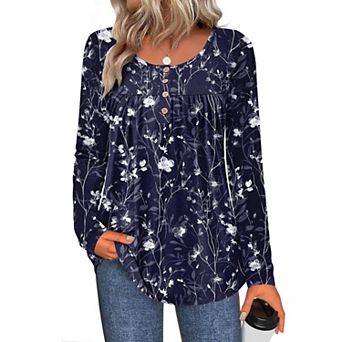 Zeagoo Women's Leopard Print Long Sleeve Loose Tunic Tops, Pleated Casual Blouses for Leggings