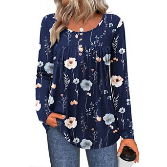 Zeagoo Women's Leopard Print Long Sleeve Loose Tunic Tops, Pleated Casual Blouses for Leggings