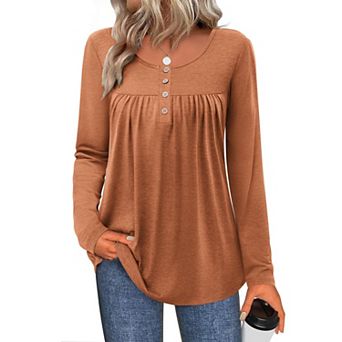 Zeagoo Women's Leopard Print Long Sleeve Loose Tunic Tops, Pleated Casual Blouses for Leggings