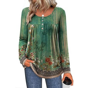 Zeagoo Women's Leopard Print Long Sleeve Loose Tunic Tops, Pleated Casual Blouses for Leggings