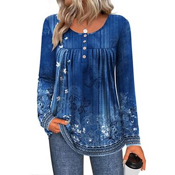 Zeagoo Women's Leopard Print Long Sleeve Loose Tunic Tops, Pleated Casual Blouses for Leggings