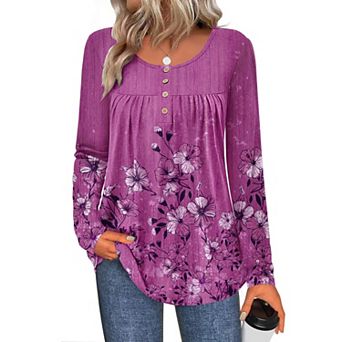 Zeagoo Women's Leopard Print Long Sleeve Loose Tunic Tops, Pleated Casual Blouses for Leggings