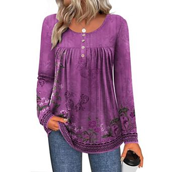 Zeagoo Women's Leopard Print Long Sleeve Loose Tunic Tops, Pleated Casual Blouses for Leggings