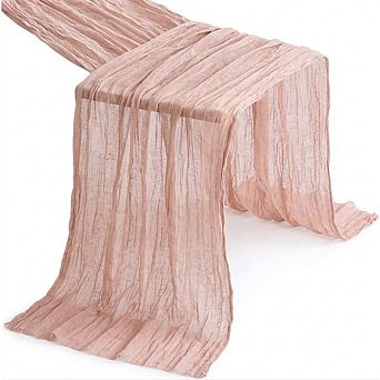 Dusty Pink Table Runner Boho Gauze, Rustic Sheer Decor
