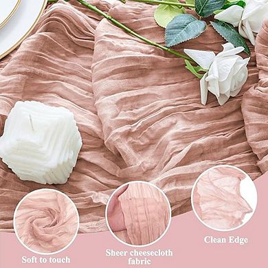 Dusty Pink Table Runner Boho Gauze, Rustic Sheer Decor