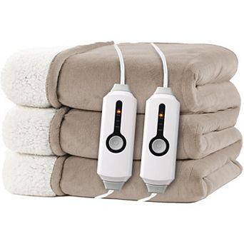 Electric Heated Blanket Queen Size 84"x90" Dual-Sided with Microplush Sherpa Fabric, 4 Heat Settings