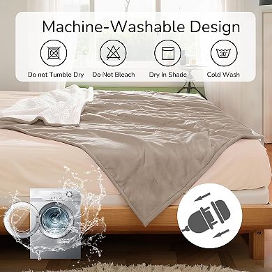 Electric Heated Blanket Queen Size 84"x90" Dual-Sided with Microplush Sherpa Fabric, 4 Heat Settings