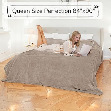 Electric Heated Blanket Queen Size 84"x90" Dual-Sided with Microplush Sherpa Fabric, 4 Heat Settings