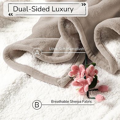 Electric Heated Blanket Queen Size 84"x90" Dual-Sided with Microplush Sherpa Fabric, 4 Heat Settings