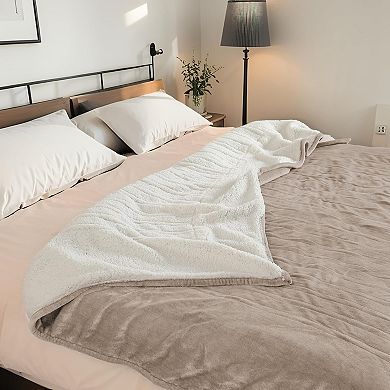 Electric Heated Blanket Queen Size 84"x90" Dual-Sided with Microplush Sherpa Fabric, 4 Heat Settings
