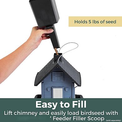 Blue Cottage Bird Feeder: 5lb Capacity, Easy Fill, Easy Clean, Hanging or Pole Mount