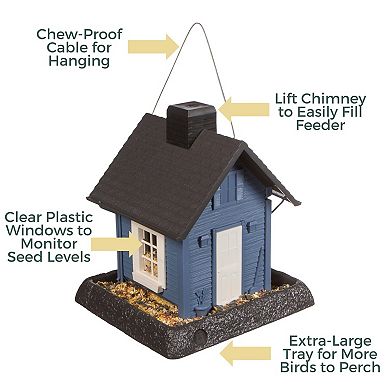 Blue Cottage Bird Feeder: 5lb Capacity, Easy Fill, Easy Clean, Hanging or Pole Mount
