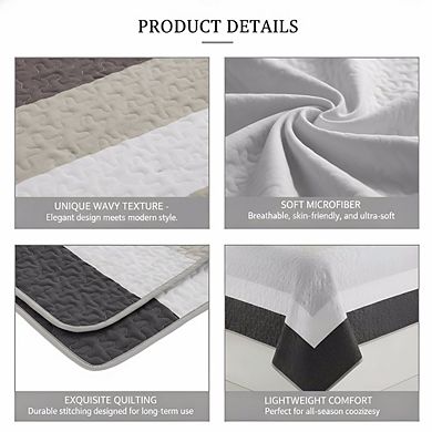 Brown Grey Patchwork Quilt Set Queen, 3pc Microfiber Boho Farmhouse Coverlet