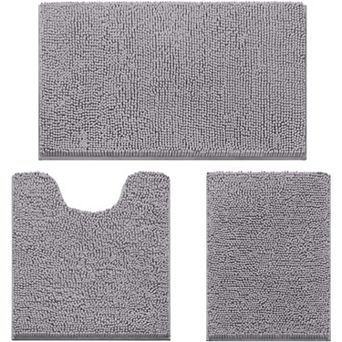 3 pc Bathroom Rugs, Soft Thick Absorbent Chenille Bath Mats, Washable Non-Slip Floor Rugs