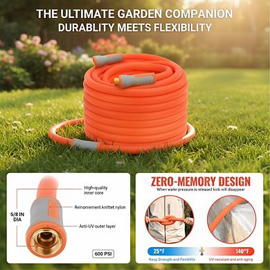 Heavy Duty 75 ft Water Hose 5/8", Super Flexible All-Weather with Swivel Fitting 600 PSI