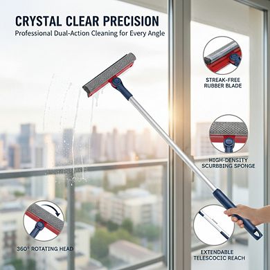 2-in-1 Window Squeegee with Telescopic Pole, Adjustable 20-30 Inch