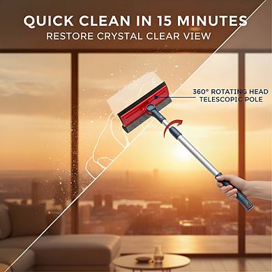 2-in-1 Window Squeegee with Telescopic Pole, Adjustable 20-30 Inch