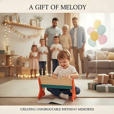Wooden Toy Piano with Color-Coded Keys & Songbook, Early Learning Musical Instrument
