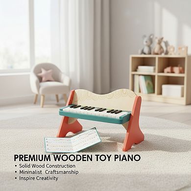 Wooden Toy Piano with Color-Coded Keys & Songbook, Early Learning Musical Instrument