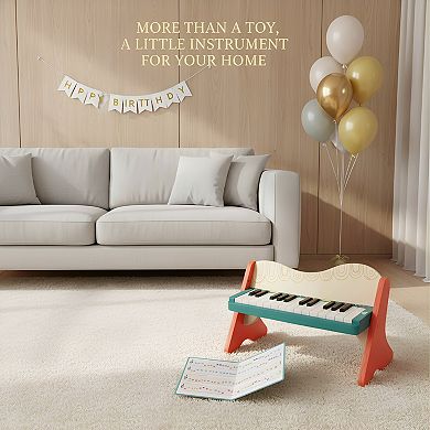 Wooden Toy Piano with Color-Coded Keys & Songbook, Early Learning Musical Instrument