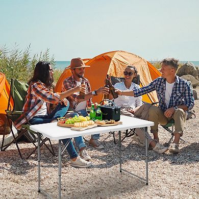 4 Ft Portable Folding Table, Heavy Duty Plastic, Adjustable Height, Outdoor/Indoor Use, White