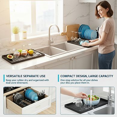 Compact Dish Drying Rack with Silicone Mat Space Saving Design