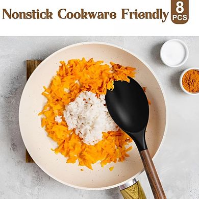 Great Ambitions 8-Pc Silicone & Acacia Wood Utensil Set for Nonstick Cookware- Black