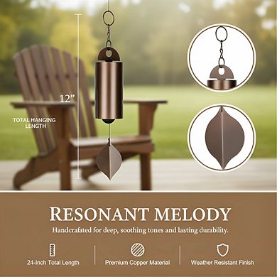 24 Inch Copper Wind Chime, Deep Tone Outdoor for Garden Patio Decor
