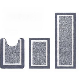 Bathroom Rug Mat Set 3 pc Microfiber Shaggy Bath Set, Non-Slip Ultra Soft Carpet Mats, Absorbent