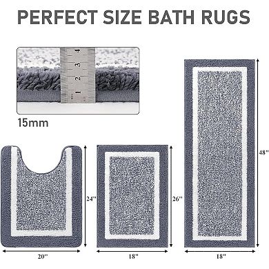 Bathroom Rug Mat Set 3 Piece, Microfiber Shaggy Bath Set, Non-Slip Ultra Soft Carpet Mats, Absorbent