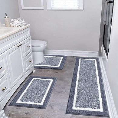 Bathroom Rug Mat Set 3 Piece, Microfiber Shaggy Bath Set, Non-Slip Ultra Soft Carpet Mats, Absorbent