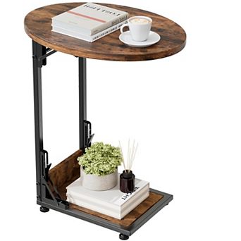 Compact Folding End Table with Metal Frame and Wood Top for Small Spaces