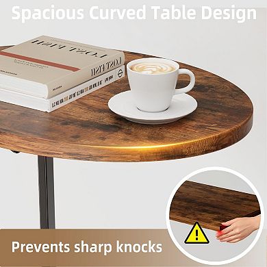 Compact Folding End Table with Metal Frame and Wood Top for Small Spaces
