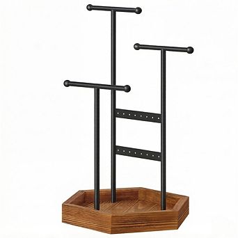 Jewelry Holder, Jewelry Organizer, 3 tier and 1 Tray, Jewelry Display Stand with Metal Frame