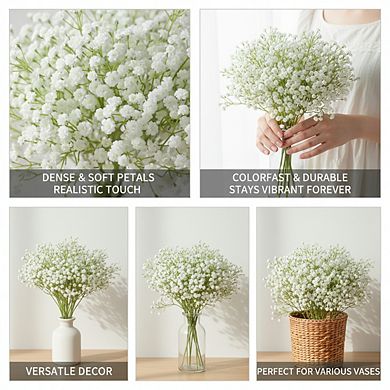 10 Stems Faux Gypsophila Flowers, Realistic Artificial Bouquet for Wedding & Home Decor