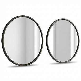 2-Pack Black Round Wall Mirrors 28", Metal Frame for Bathroom Living Room