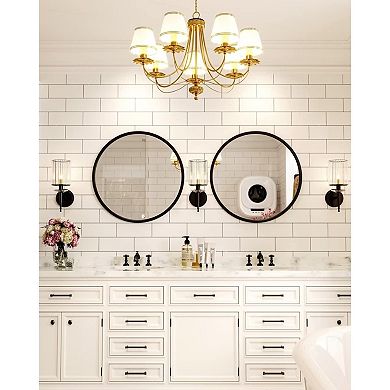 2-Pack Black Round Wall Mirrors 28", Metal Frame for Bathroom Living Room