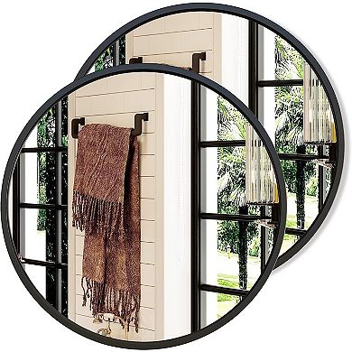 2-Pack Black Round Wall Mirrors 28", Metal Frame for Bathroom Living Room