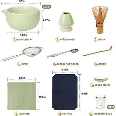 Great Ambitions Matcha Tea Set: 10-Piece Ceremony Kit, Whisk & Bowl