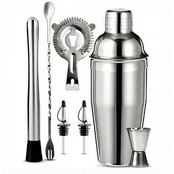 Great Ambitions Professional Cocktail Shaker Set - 7 pc Bar Kit w/ Jigger & Muddler