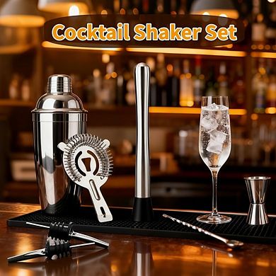 Great Ambitions Professional Cocktail Shaker Set - 7-Pc Bar Kit w/ Jigger & Muddler