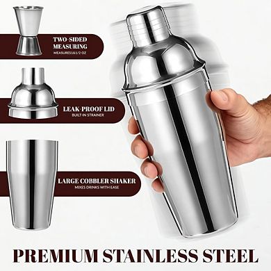 Great Ambitions Professional Cocktail Shaker Set - 7-Pc Bar Kit w/ Jigger & Muddler