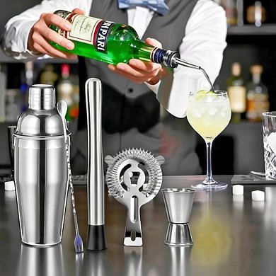Great Ambitions Professional Cocktail Shaker Set - 7-Pc Bar Kit w/ Jigger & Muddler